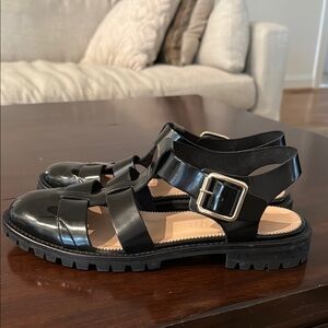 J. Crew Black Flats with Chunky Design and T-Strap